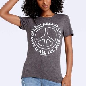 Vintage Concert‎ Tees All You Need Is Love Peace Tshirt Women's M Charcoal Retro